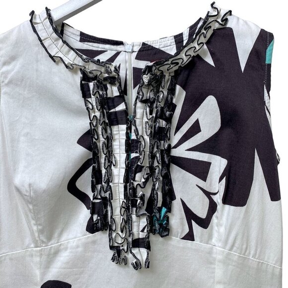 ESLA Modern Shift Dress Medium Black White Print Short Sleeve Midi - Picture 6 of 12